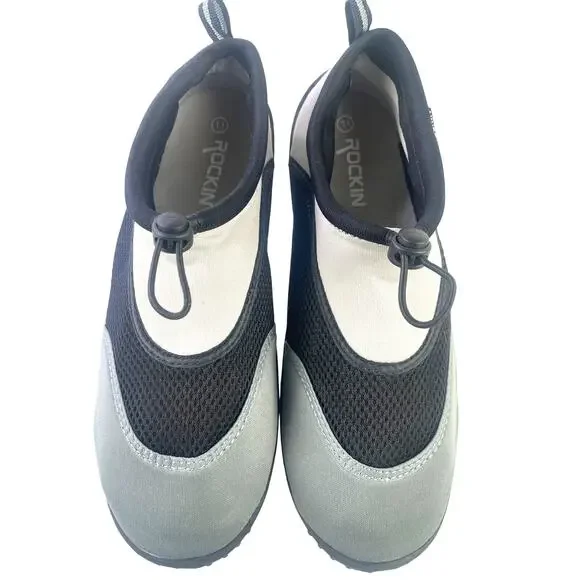 Rockin Mens Water Shoe Neoprene Mesh Black Grey White Toggle Adjust NWOT Size 11 - Picture 2 of 11